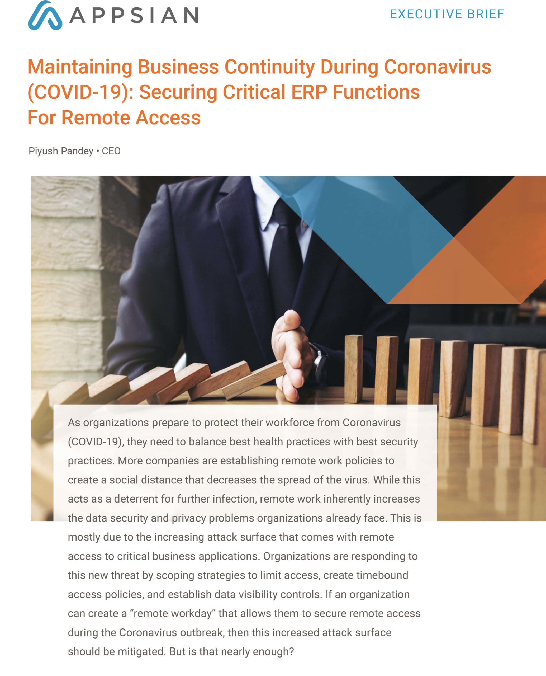 Maintaining Business Continuity During Coronavirus (COVID-19): Securing Critical ERP Functions For Remote Access